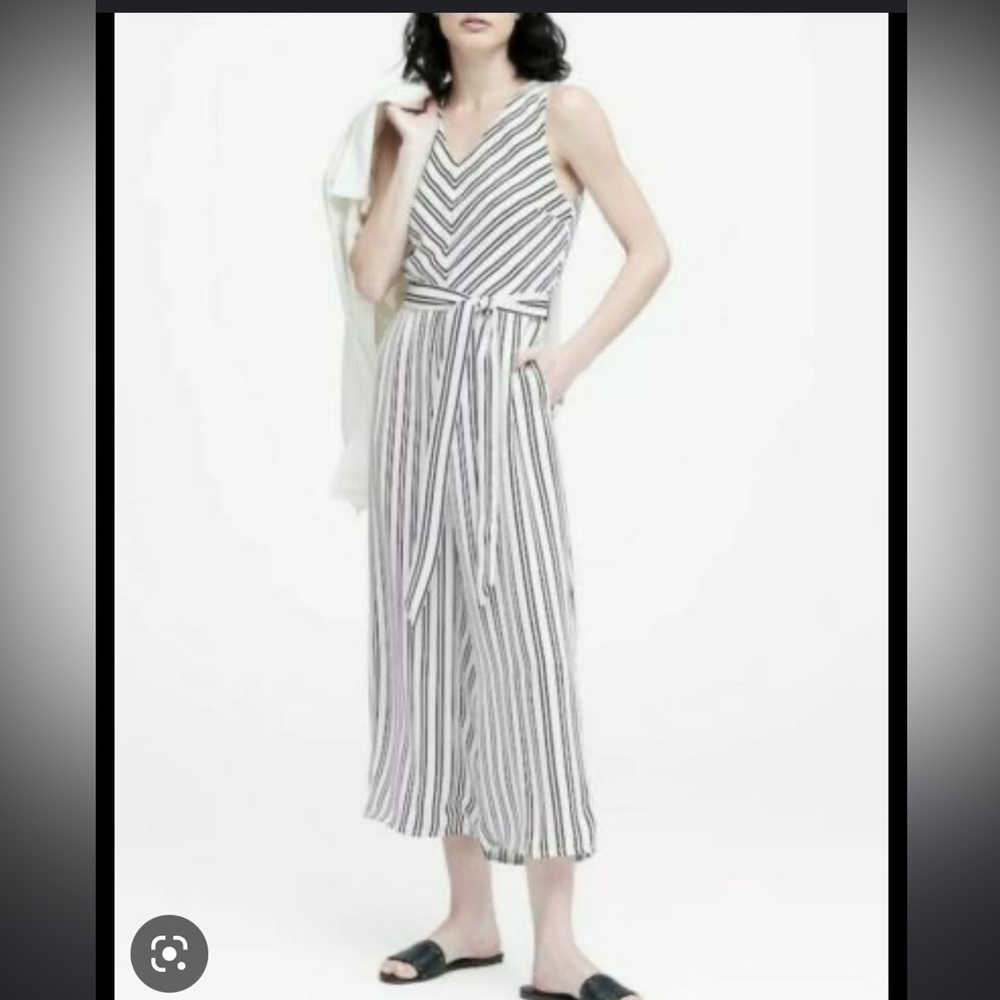 Banana Republic Striped Jumpsuit in Black & White